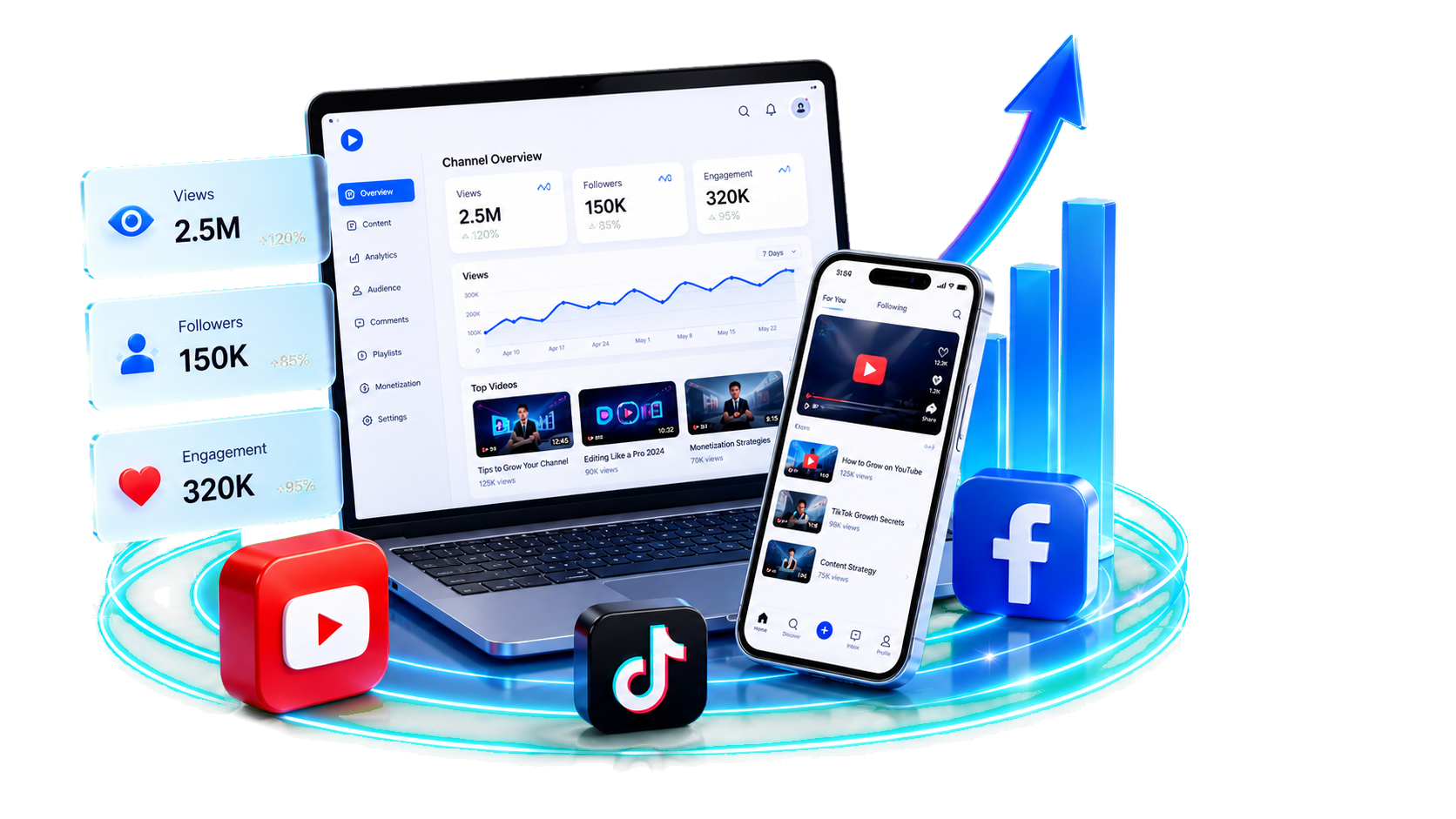 Minh họa phát triển kênh YouTube TikTok Facebook